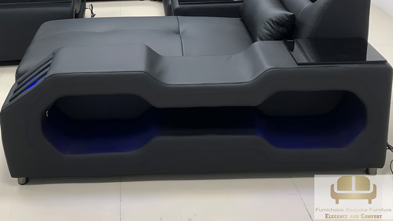 REAL LEATHER U SHAPED ƆDEHYIE_NOBLENEST - LEFT CHAISE FULL BLACK SECTIONAL SOFA - MODEL FB2207F AND WITH FREE MATCHING COFFEE TABLE AS IN ADVERTISED PICTURE