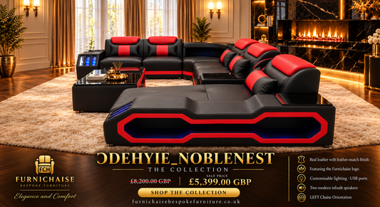 REAL LEATHER U SHAPED ƆDEHYIE_NOBLENEST - LEFT CHAISE BLACK(MAIN) WITH RED SECTIONAL SOFA - MODEL FB2207F AND WITH FREE MATCHING COFFEE TABLE AS IN ADVERTISED PICTURE